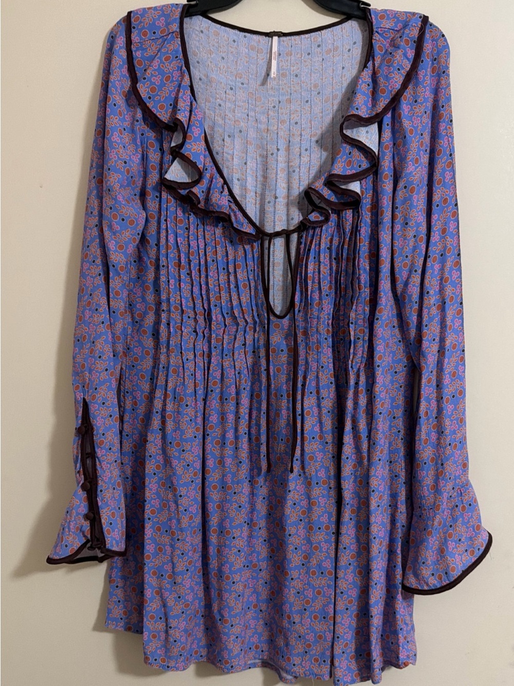 Free People Women Floral Mini Dress Blossom Baby Doll Floral Ruffled Collar Sz S